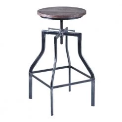 Concord Adjustable Bar Stool in Industrial Grey with Pine Wood Seat by Armen Living