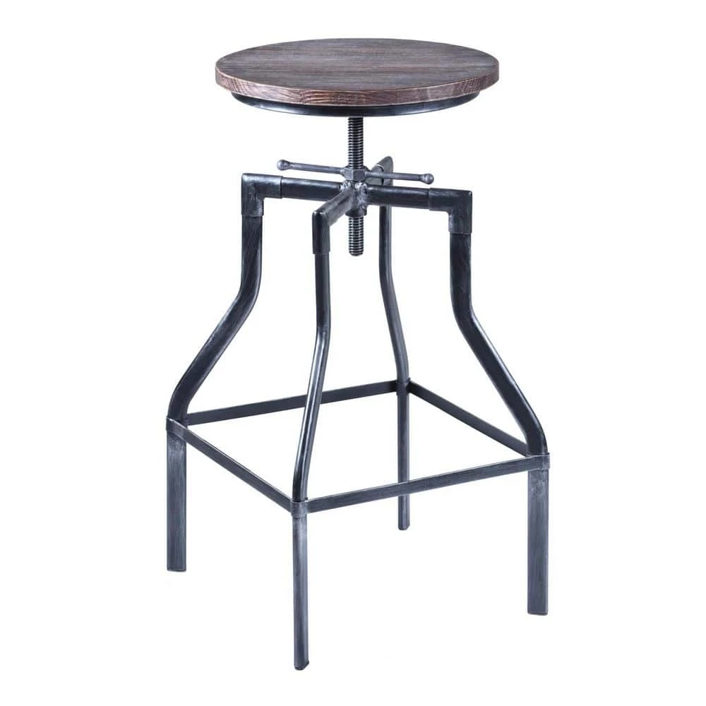 Concord Adjustable Bar Stool in Industrial Grey with Pine Wood Seat by Armen Living 4 Concord Adjustable Bar Stool in Industrial Grey with Pine Wood Seat by Armen Living - Image 2