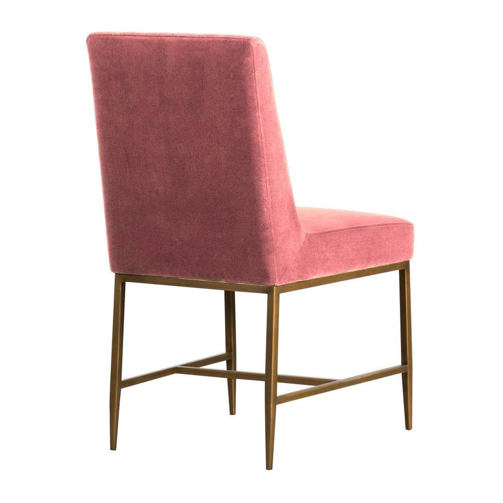Memphis Pink Velvet and Antique Brass Accent Dining Chair (Set of 2) by Armen Living 5 Memphis Pink Velvet and Antique Brass Accent Dining Chair (Set of 2) by Armen Living - Image 3