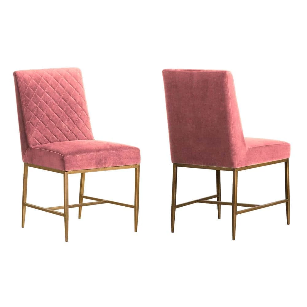 Memphis Pink Velvet and Antique Brass Accent Dining Chair (Set of 2) by Armen Living 3 Memphis Pink Velvet and Antique Brass Accent Dining Chair (Set of 2) by Armen Living