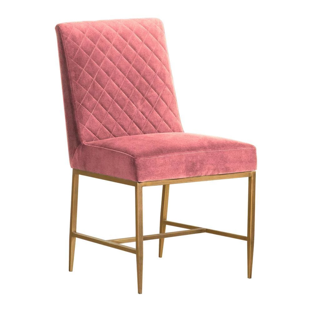 Memphis Pink Velvet and Antique Brass Accent Dining Chair (Set of 2) by Armen Living 4 Memphis Pink Velvet and Antique Brass Accent Dining Chair (Set of 2) by Armen Living - Image 2