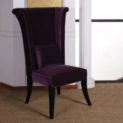Mad Hatter 52 in. Purple Velvet and Black Wood Finish Dining Chair by Armen Living