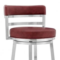 Madrid Contemporary 26 in. Counter Height Barstool in Brushed Stainless Steel Finish and Red Faux Leather by Armen Living -Armen Living Online Shop red brushed stainless steel armen living bar stools lcmababsred26 1f 1000