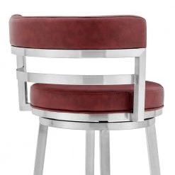 Madrid Contemporary 26 in. Counter Height Barstool in Brushed Stainless Steel Finish and Red Faux Leather by Armen Living -Armen Living Online Shop red brushed stainless steel armen living bar stools lcmababsred26 44 1000