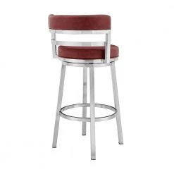 Madrid Contemporary 26 in. Counter Height Barstool in Brushed Stainless Steel Finish and Red Faux Leather by Armen Living -Armen Living Online Shop red brushed stainless steel armen living bar stools lcmababsred26 4f 1000