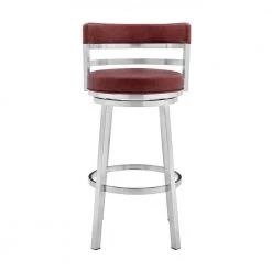 Madrid Contemporary 26 in. Counter Height Barstool in Brushed Stainless Steel Finish and Red Faux Leather by Armen Living -Armen Living Online Shop red brushed stainless steel armen living bar stools lcmababsred26 c3 1000