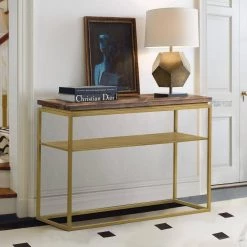 Faye Rustic Brown Wood Console Table with Shelf and Antique Brass Metal Base by Armen Living -Armen Living Online Shop rustic armen living console tables lctrcnru 31 1000
