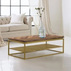 Faye 46 in. Rustic/Brass Large Rectangle Wood Coffee Table with Shelf and Metal Base by Armen Living 21 Faye 46 in. Rustic/Brass Large Rectangle Wood Coffee Table with Shelf and Metal Base by Armen Living -Armen Living Online Shop rustic brass armen living coffee tables lctrcoru 31 1000