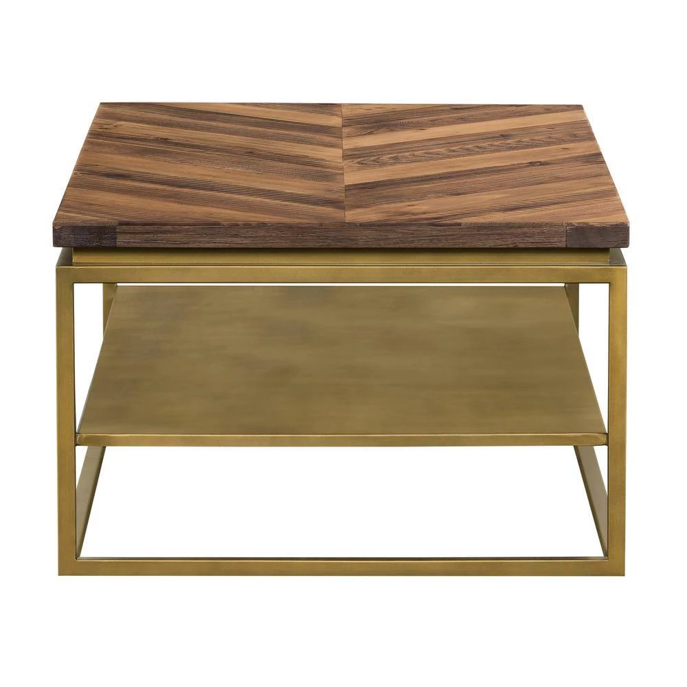 Faye 46 in. Rustic/Brass Large Rectangle Wood Coffee Table with Shelf and Metal Base by Armen Living 7 Faye 46 in. Rustic/Brass Large Rectangle Wood Coffee Table with Shelf and Metal Base by Armen Living - Image 5