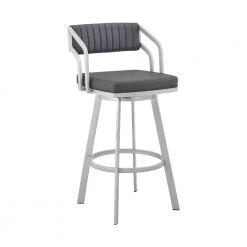 Capri 36 in. Slate Grey Metal Bar Stool with Faux Leather Seat by Armen Living