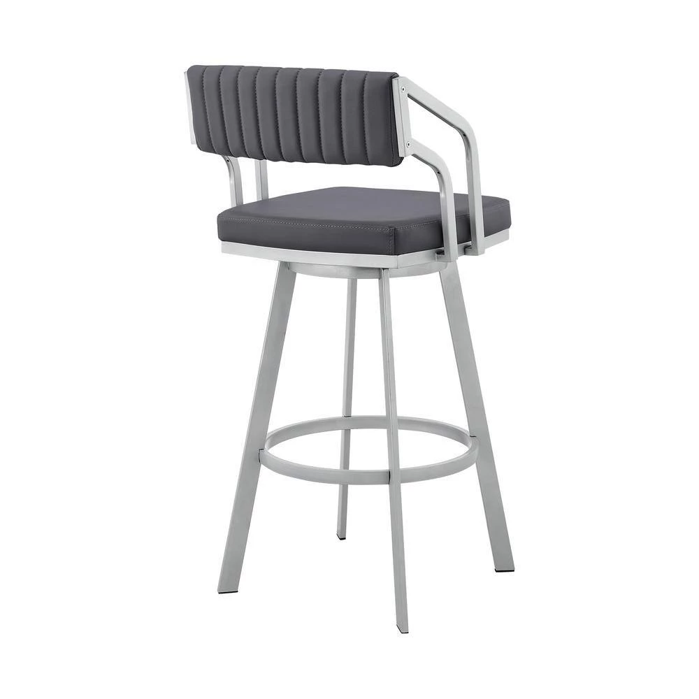 Capri 40 in. Slate Grey Metal Bar Stool with Faux Leather Seat by Armen Living 7 Capri 40 in. Slate Grey Metal Bar Stool with Faux Leather Seat by Armen Living - Image 5