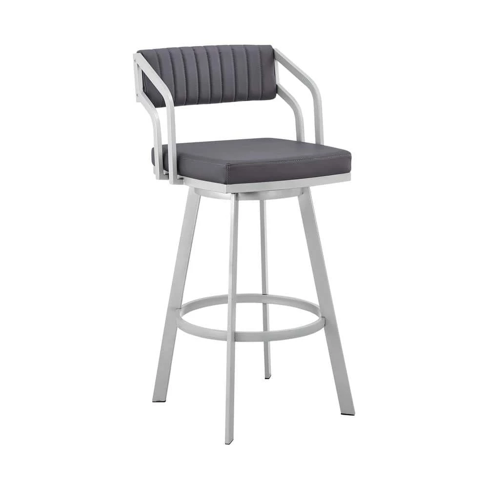 Capri 40 in. Slate Grey Metal Bar Stool with Faux Leather Seat by Armen Living 3 Capri 40 in. Slate Grey Metal Bar Stool with Faux Leather Seat by Armen Living