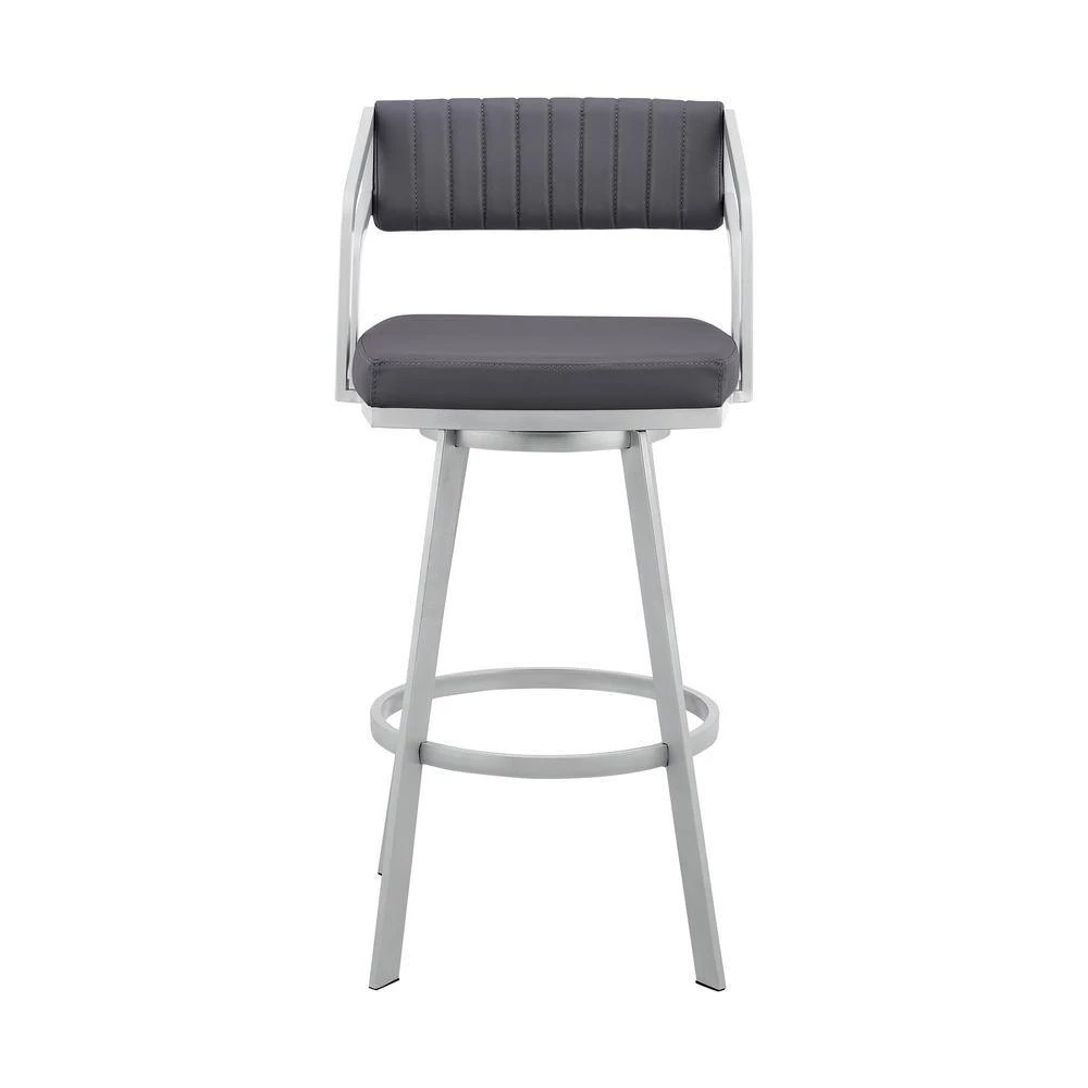 Capri 40 in. Slate Grey Metal Bar Stool with Faux Leather Seat by Armen Living 5 Capri 40 in. Slate Grey Metal Bar Stool with Faux Leather Seat by Armen Living - Image 3
