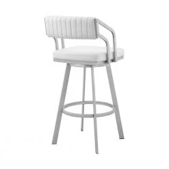 Capri 36 in. White Metal Bar Stool with Faux Leather Seat by Armen Living -Armen Living Online Shop silver armen living bar stools lccpbaslwh26 1f 1000