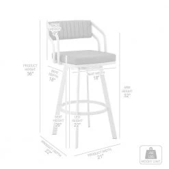 Capri 36 in. White Metal Bar Stool with Faux Leather Seat by Armen Living -Armen Living Online Shop silver armen living bar stools lccpbaslwh26 76 1000