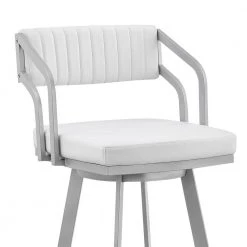 Capri 36 in. White Metal Bar Stool with Faux Leather Seat by Armen Living -Armen Living Online Shop silver armen living bar stools lccpbaslwh26 fa 1000