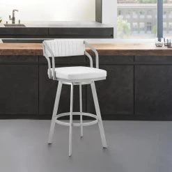 Capri 40 in. White Metal Bar Stool with Faux Leather Seat by Armen Living -Armen Living Online Shop silver armen living bar stools lccpbaslwh30 31 1000