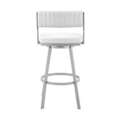 Capri 40 in. White Metal Bar Stool with Faux Leather Seat by Armen Living -Armen Living Online Shop silver armen living bar stools lccpbaslwh30 44 1000