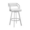 Capri 40 in. White Metal Bar Stool with Faux Leather Seat by Armen Living -Armen Living Online Shop silver armen living bar stools lccpbaslwh30 64 1000