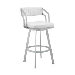 Capri 40 in. White Metal Bar Stool with Faux Leather Seat by Armen Living