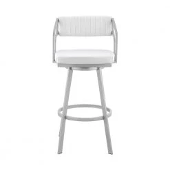 Capri 40 in. White Metal Bar Stool with Faux Leather Seat by Armen Living -Armen Living Online Shop silver armen living bar stools lccpbaslwh30 c3 1000
