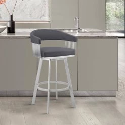Chelsea 34 in. Slate Grey Metal Bar Stool with Faux Leather Seat by Armen Living -Armen Living Online Shop silver armen living bar stools lccsbaslgr26 31 1000