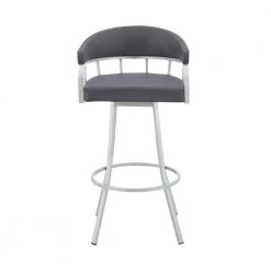 Valerie 36 in. Slate Grey Metal Bar Stool with Faux Leather Seat by Armen Living