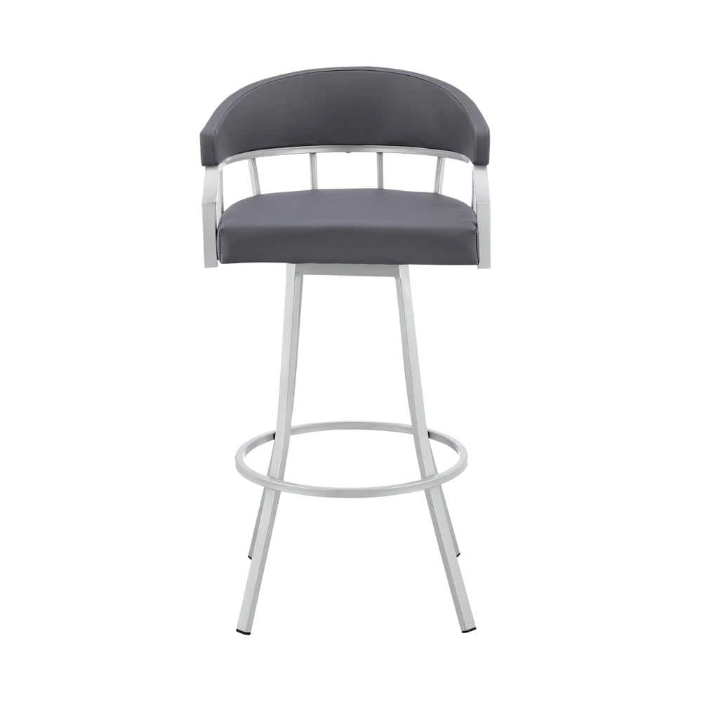 Valerie 36 in. Slate Grey Metal Bar Stool with Faux Leather Seat by Armen Living 3 Valerie 36 in. Slate Grey Metal Bar Stool with Faux Leather Seat by Armen Living