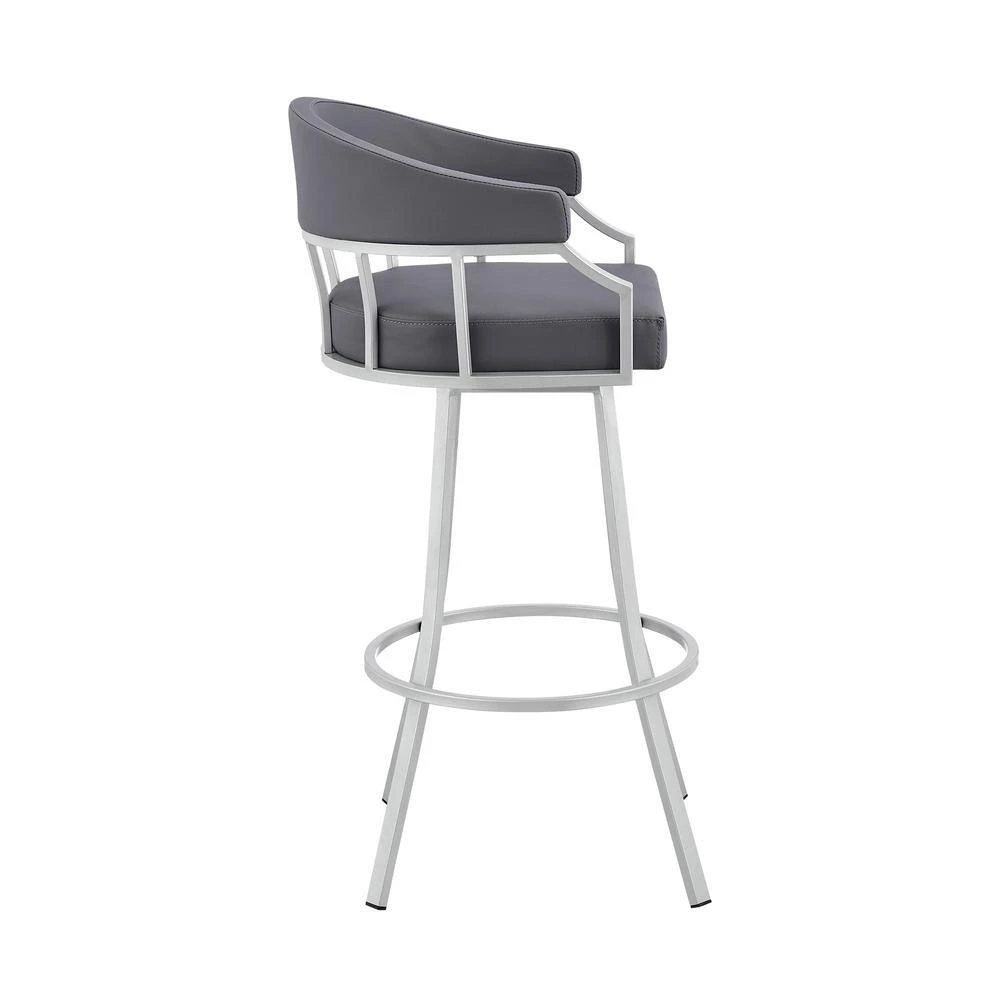 Valerie 36 in. Slate Grey Metal Bar Stool with Faux Leather Seat by Armen Living 4 Valerie 36 in. Slate Grey Metal Bar Stool with Faux Leather Seat by Armen Living - Image 2