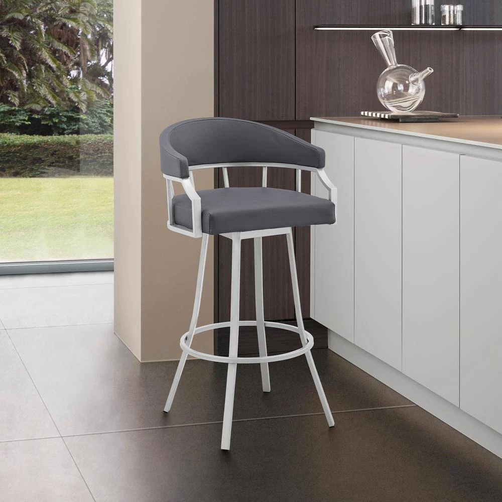 Valerie 40 in. Slate Grey Metal Bar Stool with Faux Leather Seat by Armen Living 10 Valerie 40 in. Slate Grey Metal Bar Stool with Faux Leather Seat by Armen Living - Image 8