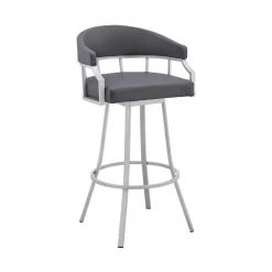 Valerie 40 in. Slate Grey Metal Bar Stool with Faux Leather Seat by Armen Living