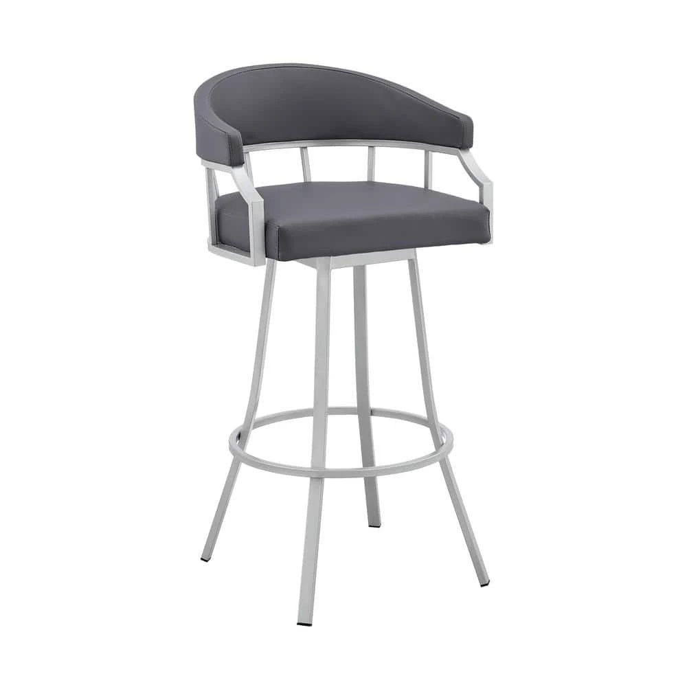 Valerie 40 in. Slate Grey Metal Bar Stool with Faux Leather Seat by Armen Living 3 Valerie 40 in. Slate Grey Metal Bar Stool with Faux Leather Seat by Armen Living