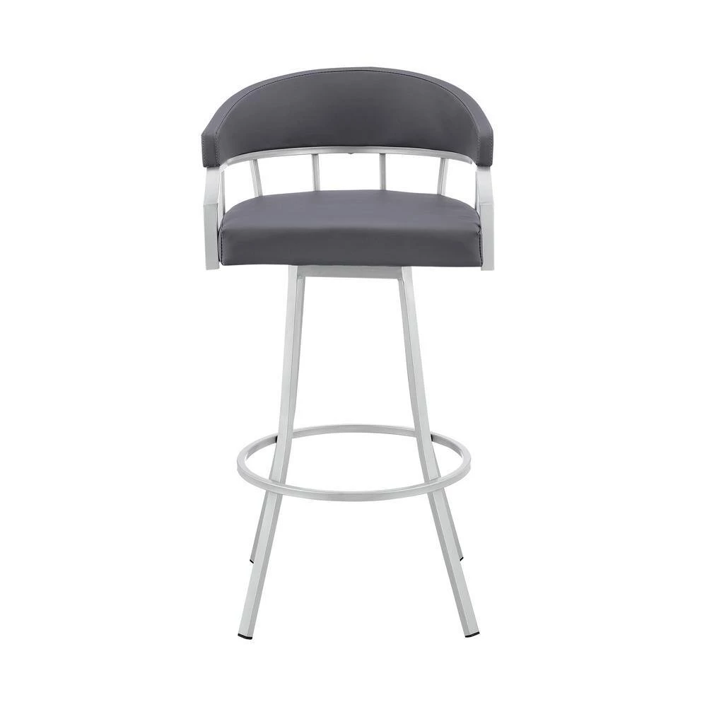 Valerie 40 in. Slate Grey Metal Bar Stool with Faux Leather Seat by Armen Living 5 Valerie 40 in. Slate Grey Metal Bar Stool with Faux Leather Seat by Armen Living - Image 3