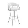 Valerie 36 in. White Metal Bar Stool with Faux Leather Seat by Armen Living -Armen Living Online Shop silver armen living bar stools lcvlbaslwh26 64 1000