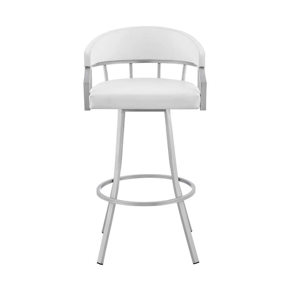 Valerie 36 in. White Metal Bar Stool with Faux Leather Seat by Armen Living 5 Valerie 36 in. White Metal Bar Stool with Faux Leather Seat by Armen Living - Image 3
