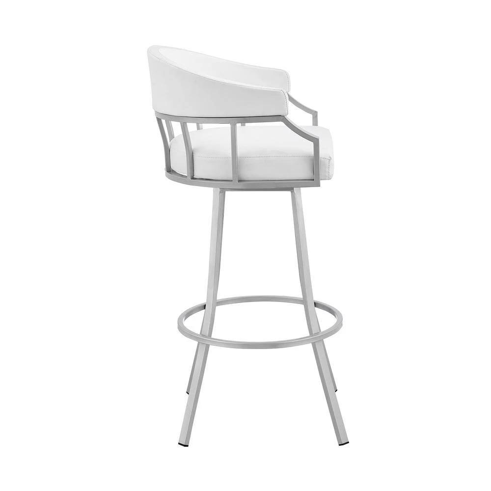 Valerie 36 in. White Metal Bar Stool with Faux Leather Seat by Armen Living 4 Valerie 36 in. White Metal Bar Stool with Faux Leather Seat by Armen Living - Image 2