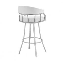 Valerie 40 in. White Metal Bar Stool with Faux Leather Seat by Armen Living -Armen Living Online Shop silver armen living bar stools lcvlbaslwh30 1f 1000