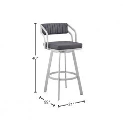 Scranton 40 in. Slate Grey Low Back Silver Metal 30 in. Swivel Bar Stool with Faux Leather Seat by Armen Living -Armen Living Online Shop slate grey silver armen living bar stools 795044878240 40 1000