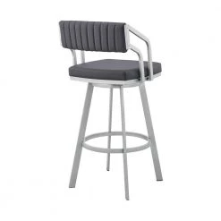 Scranton 40 in. Slate Grey Low Back Silver Metal 30 in. Swivel Bar Stool with Faux Leather Seat by Armen Living -Armen Living Online Shop slate grey silver armen living bar stools 795044878240 4f 1000