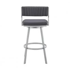Scranton 40 in. Slate Grey Low Back Silver Metal 30 in. Swivel Bar Stool with Faux Leather Seat by Armen Living -Armen Living Online Shop slate grey silver armen living bar stools 795044878240 66 1000