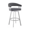Bronson 34 in. Slate Grey Low Back Silver Metal 25 in. Swivel Bar Stool with Faux Leather Seat by Armen Living -Armen Living Online Shop slate grey silver armen living bar stools 795044878257 64 1000