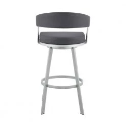 Bronson 34 in. Slate Grey Low Back Silver Metal 25 in. Swivel Bar Stool with Faux Leather Seat by Armen Living -Armen Living Online Shop slate grey silver armen living bar stools 795044878257 66 1000