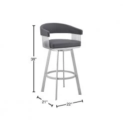 Bronson 38 in. Slate Grey Low Back Silver Metal 29 in. Swivel Bar Stool with Faux Leather Seat by Armen Living -Armen Living Online Shop slate grey silver armen living bar stools 795044878264 40 1000