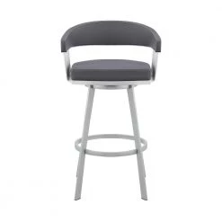 Bronson 38 in. Slate Grey Low Back Silver Metal 29 in. Swivel Bar Stool with Faux Leather Seat by Armen Living -Armen Living Online Shop slate grey silver armen living bar stools 795044878264 4f 1000