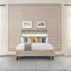 Bridges 89 in. W 2-Tone Grey Queen Acacia Wood Frame Platform Bed by Armen Living -Armen Living Online Shop two tone grey armen living platform beds lcbrbdgrqn 31 1000