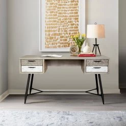 Bridges 24 in. Rectangular 2 Tone Grey Acacia 4-Drawer Writing Desk by Armen Living -Armen Living Online Shop two tone grey armen living writing desks lcbrdegr 31 1000