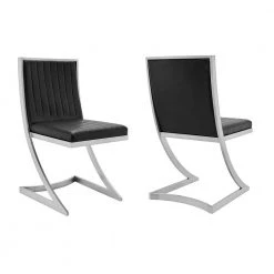 Marc Vintage Black Faux Leather and Brushed Stainless Steel Dining Chairs (Set of 2) by Armen Living