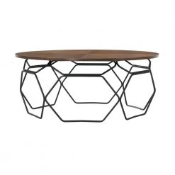 Cosmo Walnut Veneer Coffee Table with Black Metal Base by Armen Living