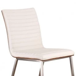 Haddy Brushed Stainless Steel Dining Chair in White Faux Leather with Walnut Back (Set of 2) by Armen Living -Armen Living Online Shop walnut armen living dining chairs 721535687176 4f 1000