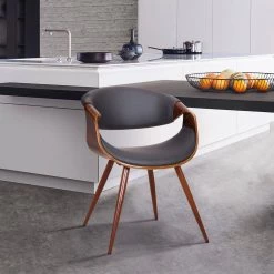 Butterfly Walnut and Gray Fabric Mid-Century Dining Chair by Armen Living -Armen Living Online Shop walnut armen living dining chairs lcbuchwagrey 31 1000